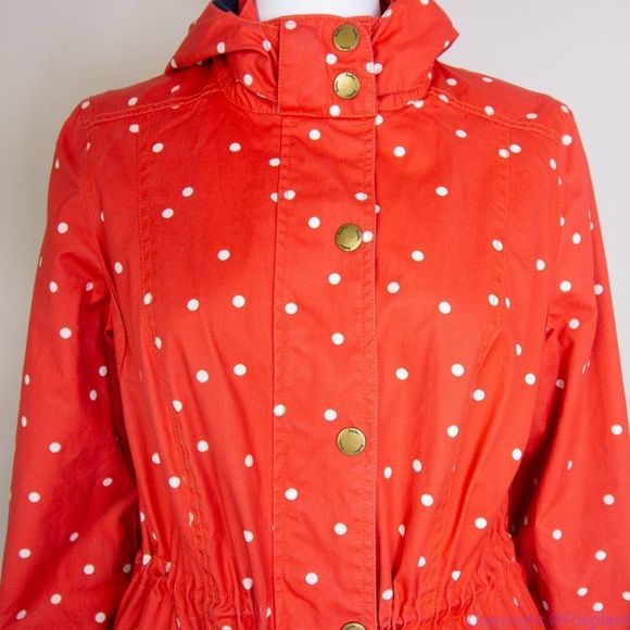 Boden women's 100% cotton hooded red parka with white polka dot, size 8 - Picture 2 of 16
